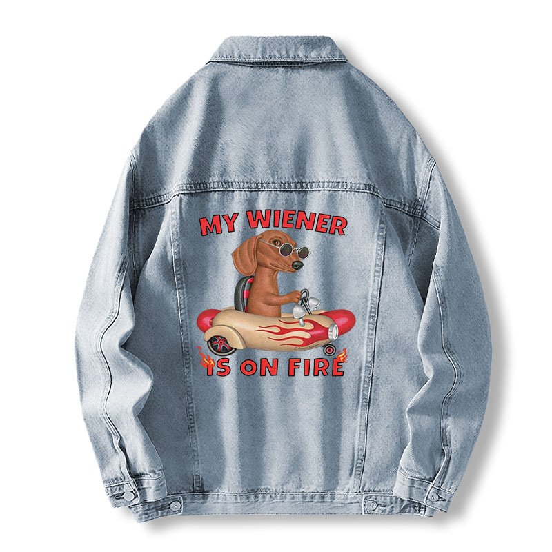 Tokyocanvas My Wiener Is On Fire Funny Dog Jean Jackets