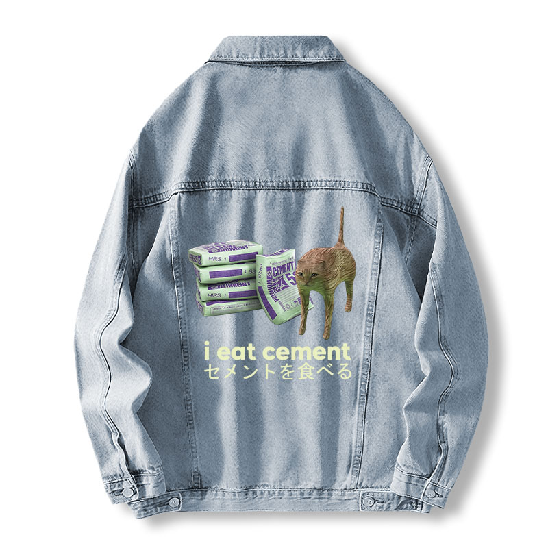 Tokyocanvas Funny Internet Cement Cat Jean Jackets