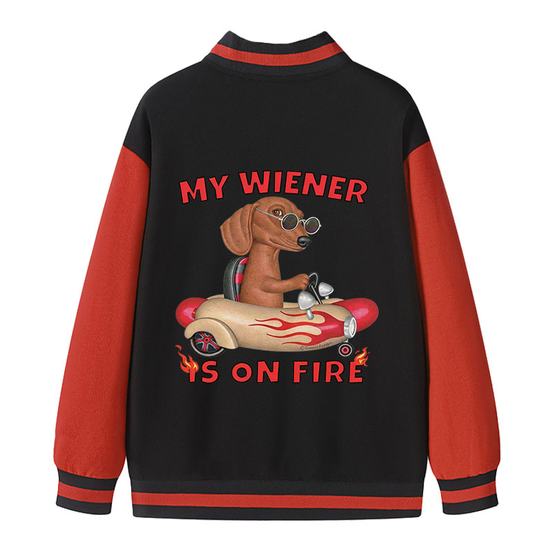 Tokyocanvas My Wiener Is On Fire Funny Dog Varsity Jacket