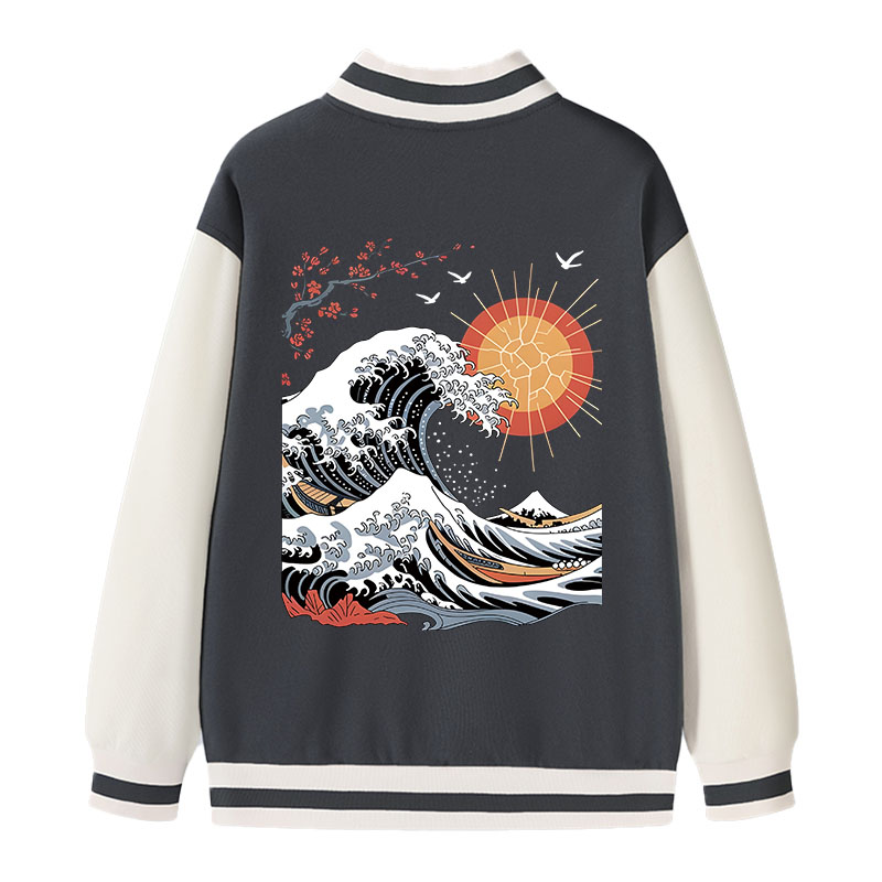 Tokyocanvas Ocean Sun Cherry Blossom Varsity Jacket