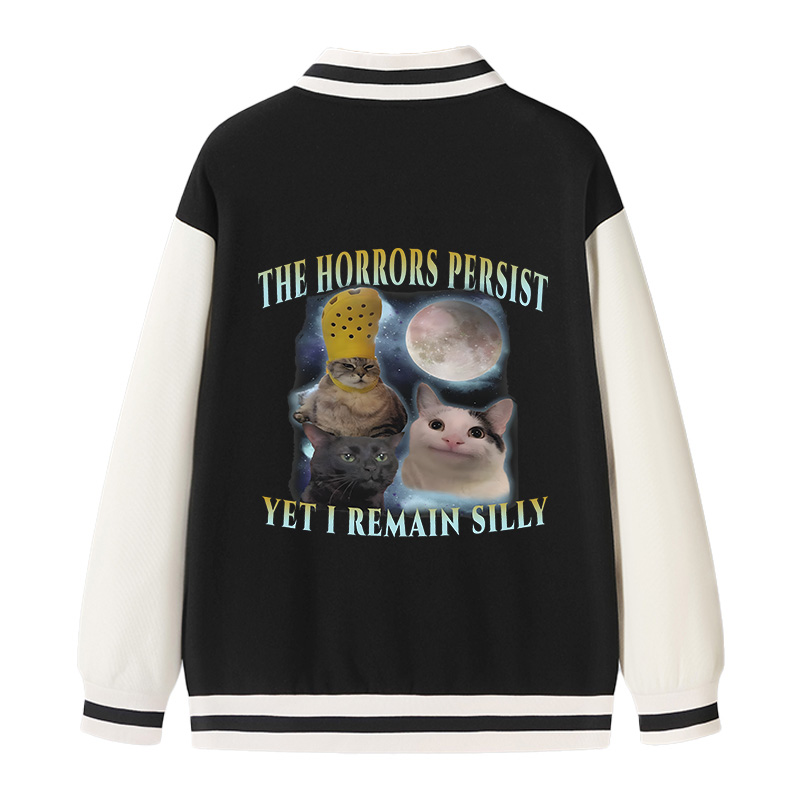 Tokyocanvas The Horrors Persist Yet I Remain Silly Cat Varsity Jacket