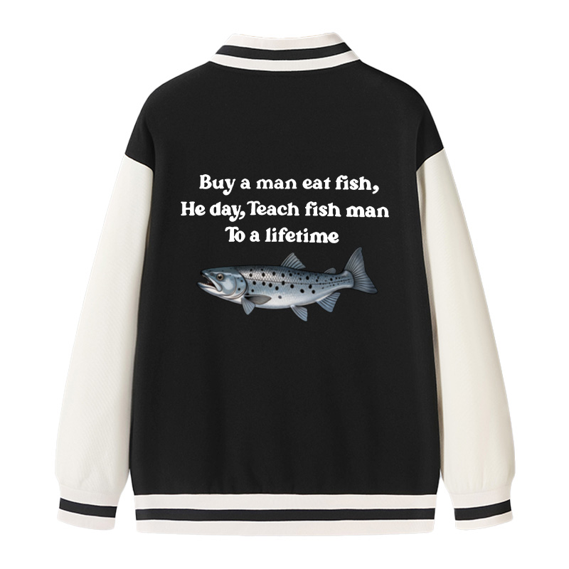 Tokyocanvas Buy A Man Eat Fsh Varsity Jacket