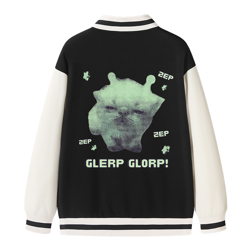 Tokyocanvas Sleepy Glerp Glorp Funny Cat Meme Varsity Jacket