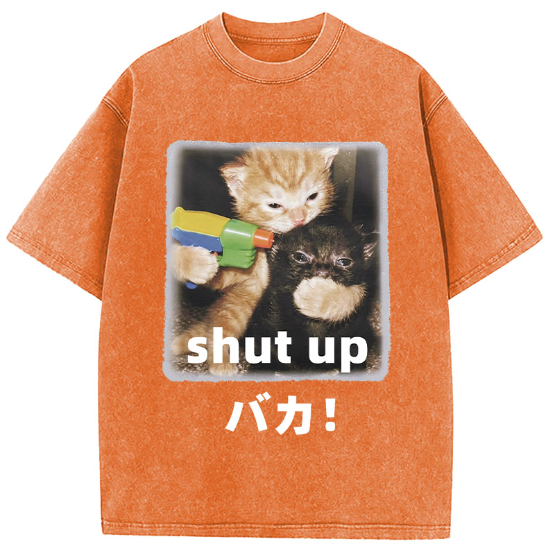 Tokyocanvas Shut Up Funny Cats Washed T-Shirt
