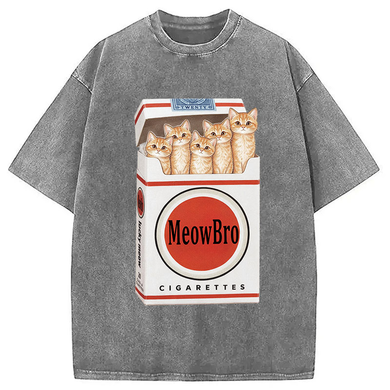 Tokyocanvas MeowBro Funny Washed T-Shirt