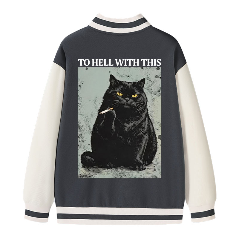 Tokyocanvas Fuck This Shit Black Cat Varsity Jacket