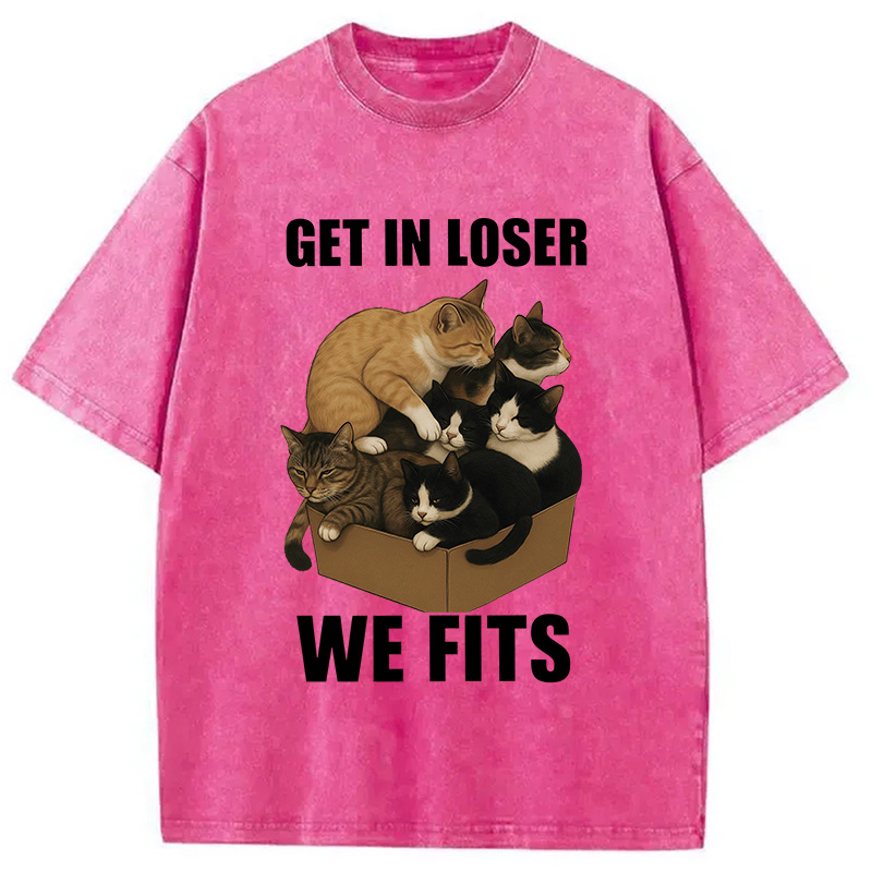 Tokyocanvas Get In Loser We Fits Funny Cat Meme Washed T-Shirt