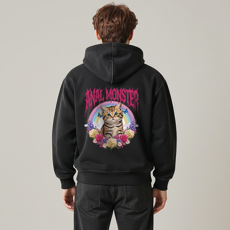Tokyocanvas Anal Monster Cat Washed Zip Hoodie