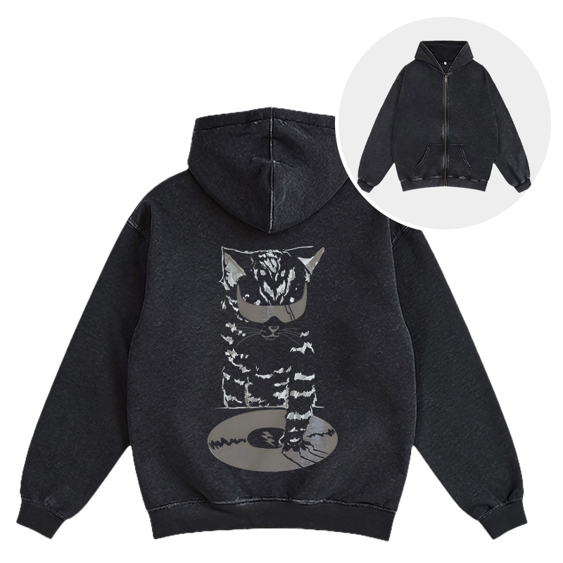 Tokyocanvas DJ Cat Washed Zip Hoodie