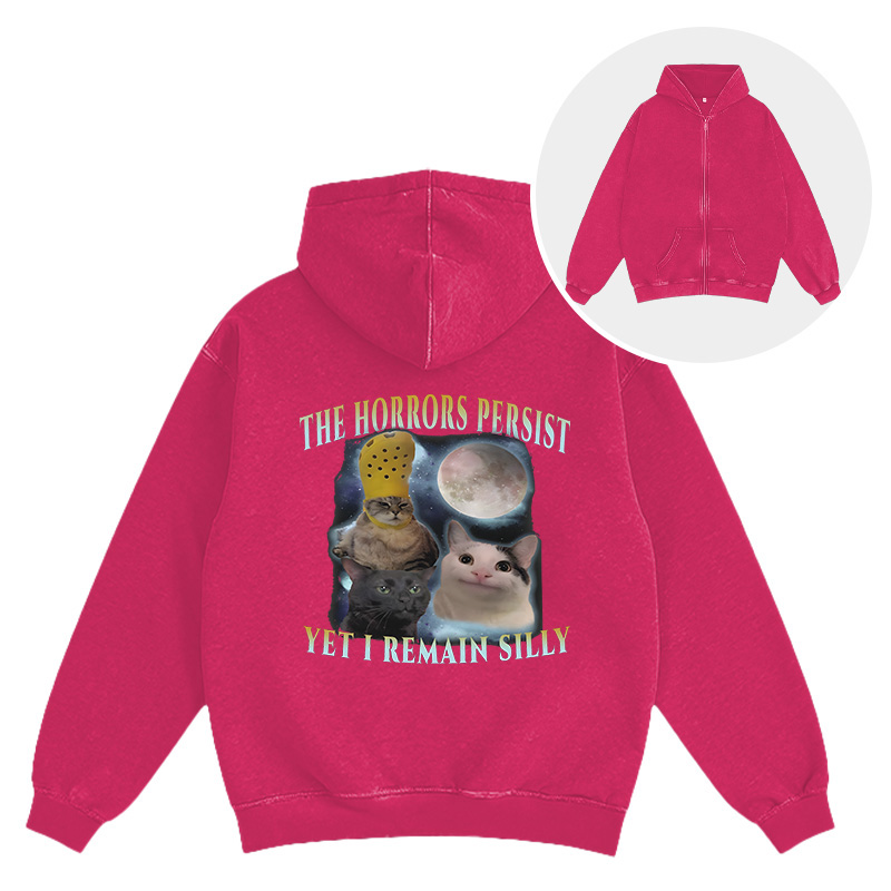 Tokyocanvas The Horrors Persist Yet I Remain Silly Cat Washed Zip Hoodie