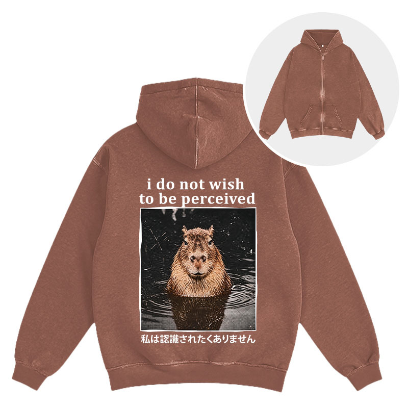 Tokyocanvas I Do Not Wish to Be Perceived Capybara Washed Zip Hoodie