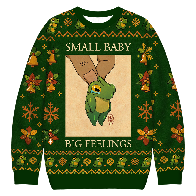 Tokyocanvas small baby big feelings cute frog artwork asian japanese Christmas Ugly Sweatshirt