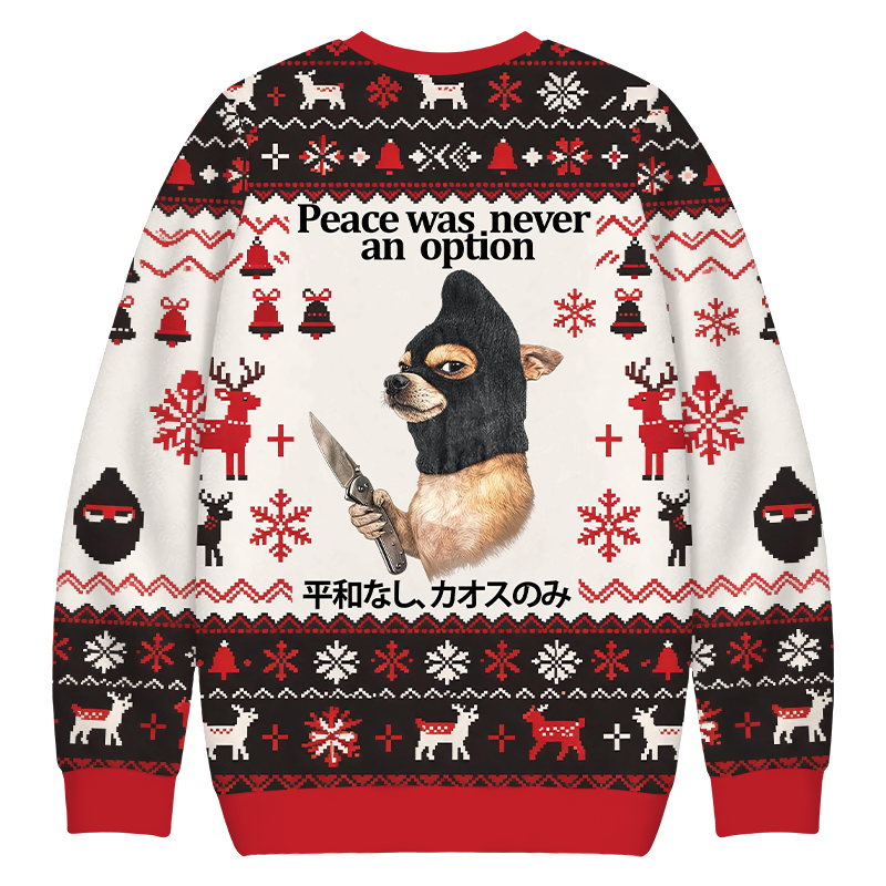 Tokyocanvas Funny Cursed Dog with Knife Christmas Ugly Sweatshirt