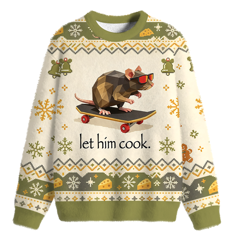 Tokyocanvas Rat Skateboard Cook Fuzzy Christmas Ugly Sweatshirt