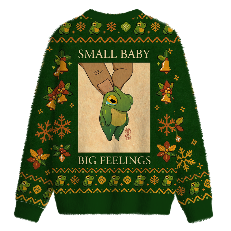 Tokyocanvas small baby big feelings cute frog artwork asian japanese Fuzzy Christmas Ugly Sweatshirt