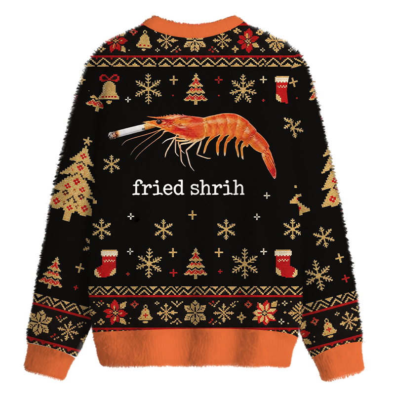 Tokyocanvas Fried Shrimp Fuzzy Christmas Ugly Sweatshirt