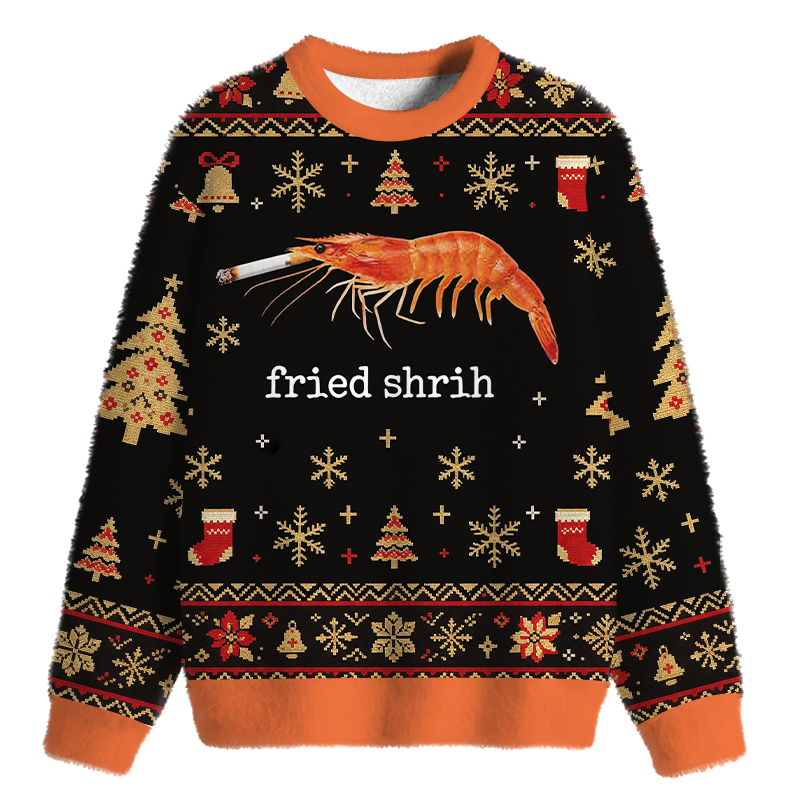 Tokyocanvas Fried Shrimp Fuzzy Christmas Ugly Sweatshirt