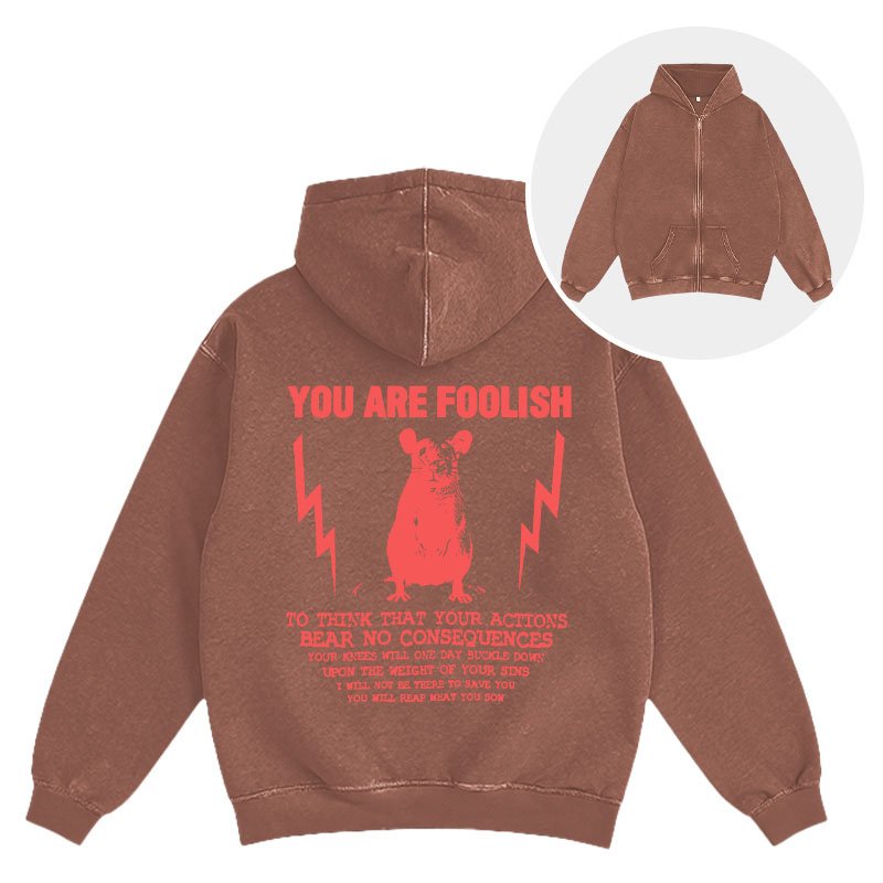 Tokyocanvas You Are Foolish Rat Meme Washed Zip Hoodie