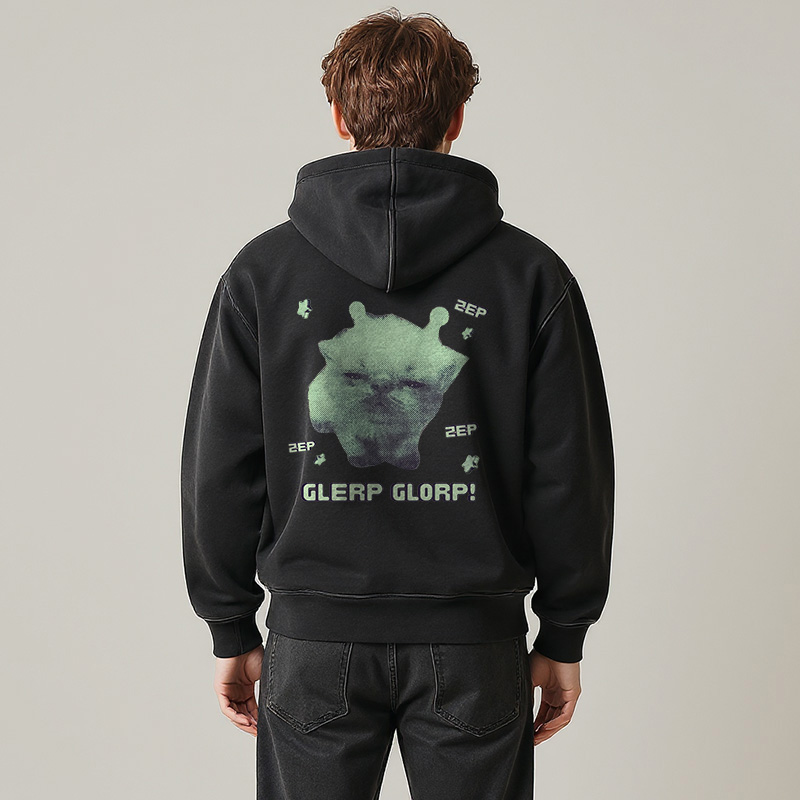 Tokyocanvas Sleepy Glerp Glorp Funny Cat Meme Washed Zip Hoodie