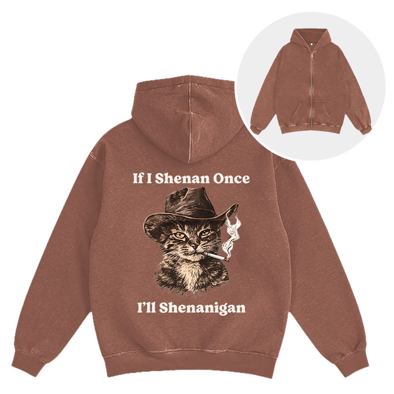 Tokyocanvas Funny Unhinged Cat Washed Zip Hoodie