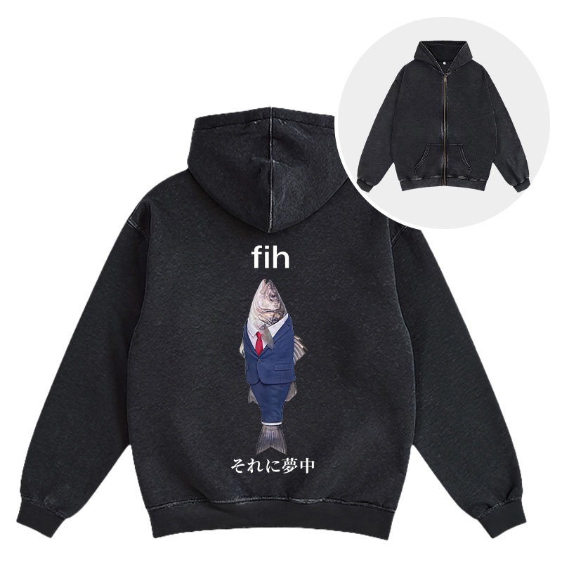 Tokyocanvas Stupid Fih Washed Zip Hoodie