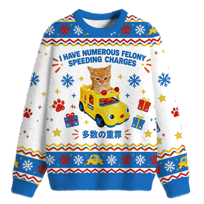 Tokyocanvas I Have Numerous Felonies For Speeding Blue Fuzzy Christmas Ugly Sweatshirt