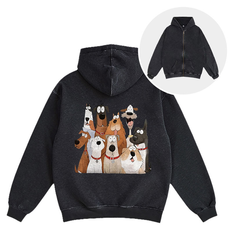 Tokyocanvas Funny Cute Dog Art Print Washed Zip Hoodie
