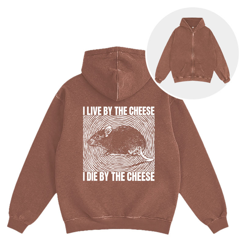Tokyocanvas I Live By The Cheese Rat Washed Zip Hoodie