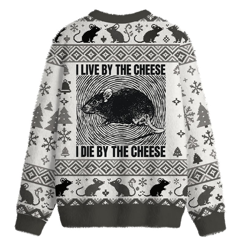 Tokyocanvas I Live By The Cheese Rat Fuzzy Christmas Ugly Sweatshirt