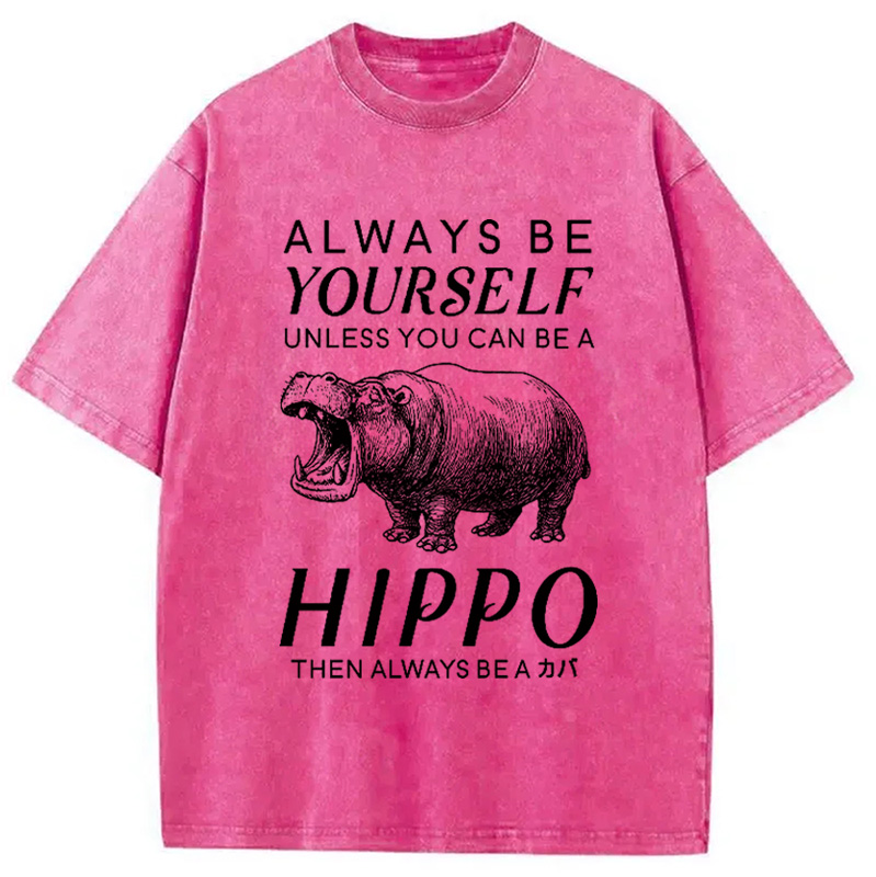 Tokyocanvas Funny Hippopotamu Washed T-Shirt