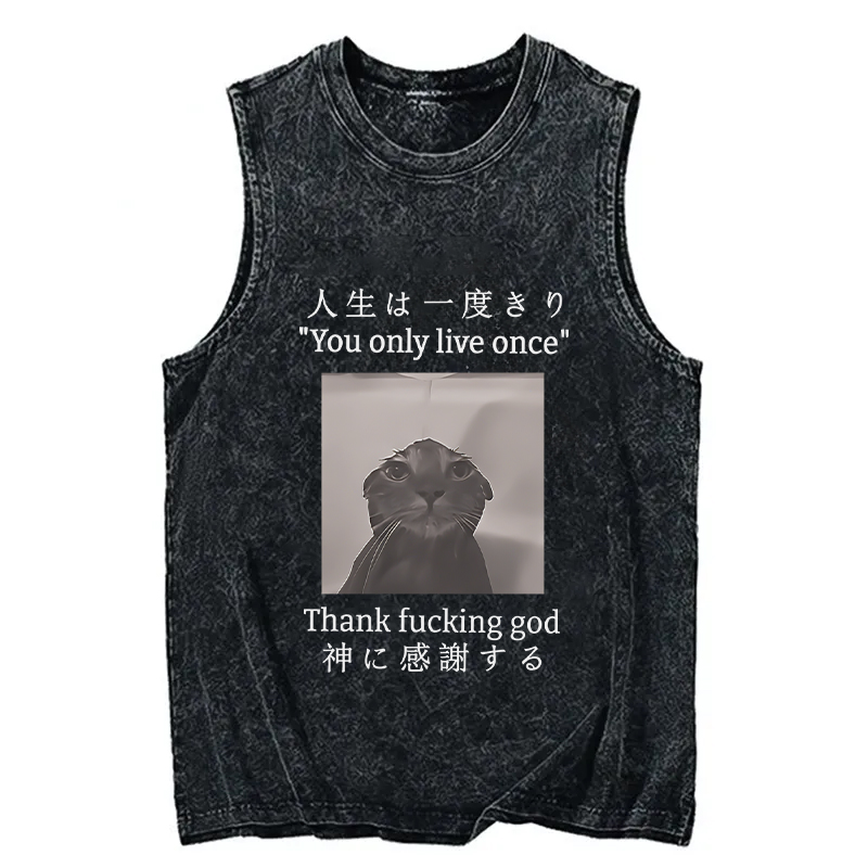 Tokyocanvas Funny Melancholy Cat Washed Tank