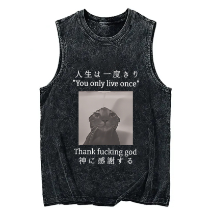 Tokyocanvas Funny Melancholy Cat Washed Tank