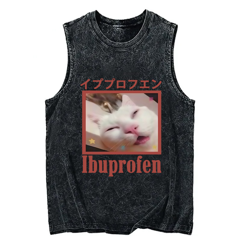 Tokyocanvas Ibuprofen Meme Cat Washed Tank