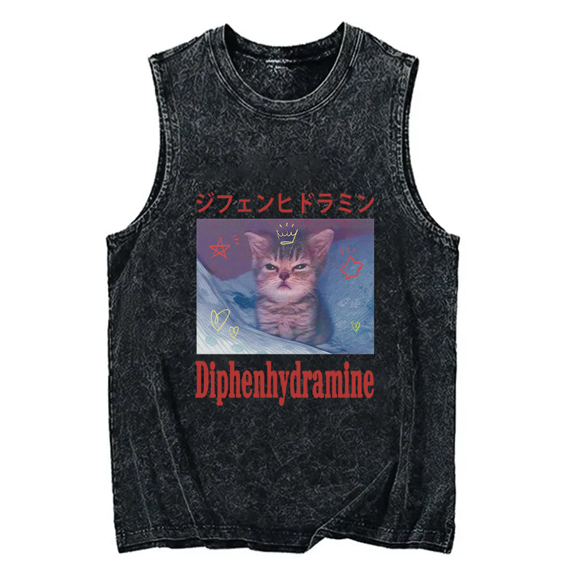 Tokyocanvas Diphenhydramine Cat Funny Meme Washed Tank
