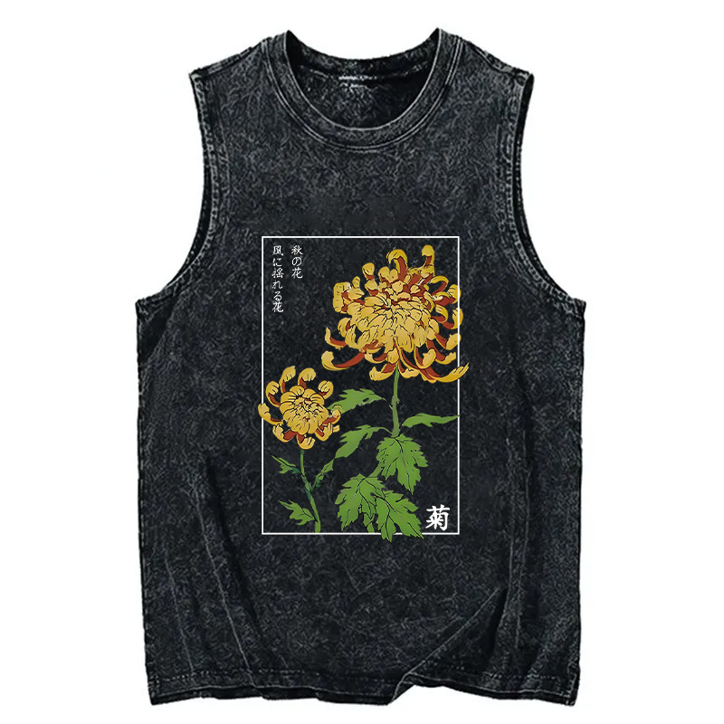 Tokyocanvas Retro Chrysanthemum Washed Tank