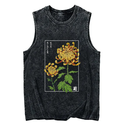 Tokyocanvas Retro Chrysanthemum Washed Tank