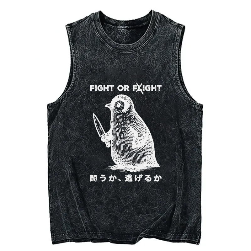 Tokyocanvas Funny Fight Or Flight Washed Tank