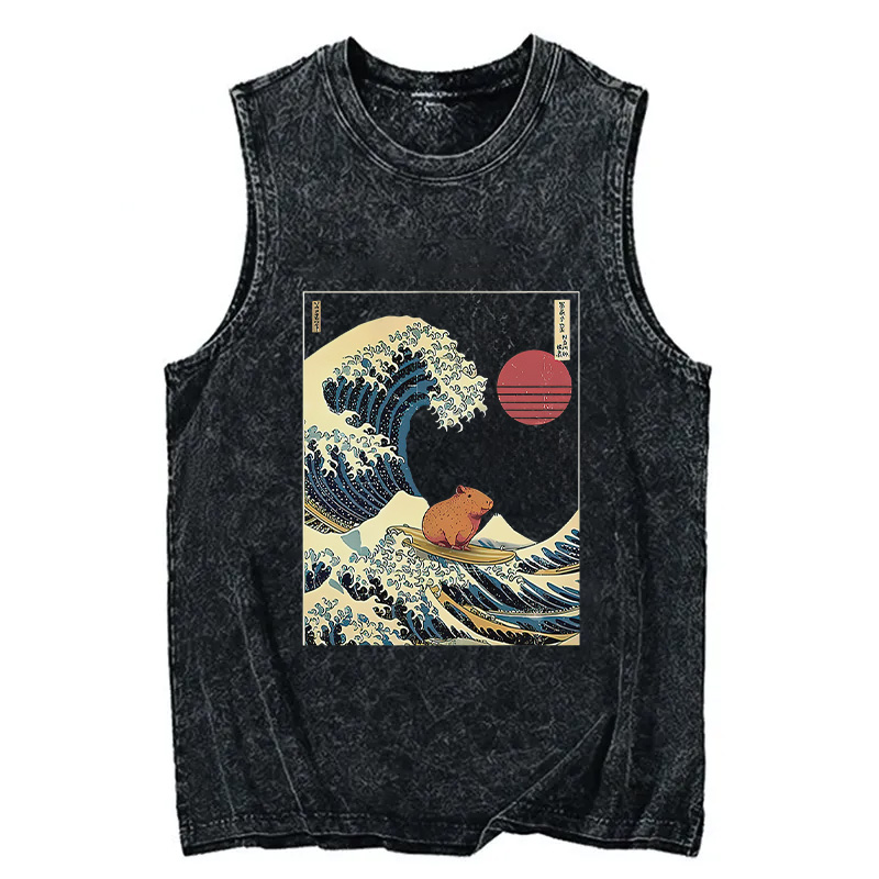 Tokyocanvas Capybara Surfing Washed Tank