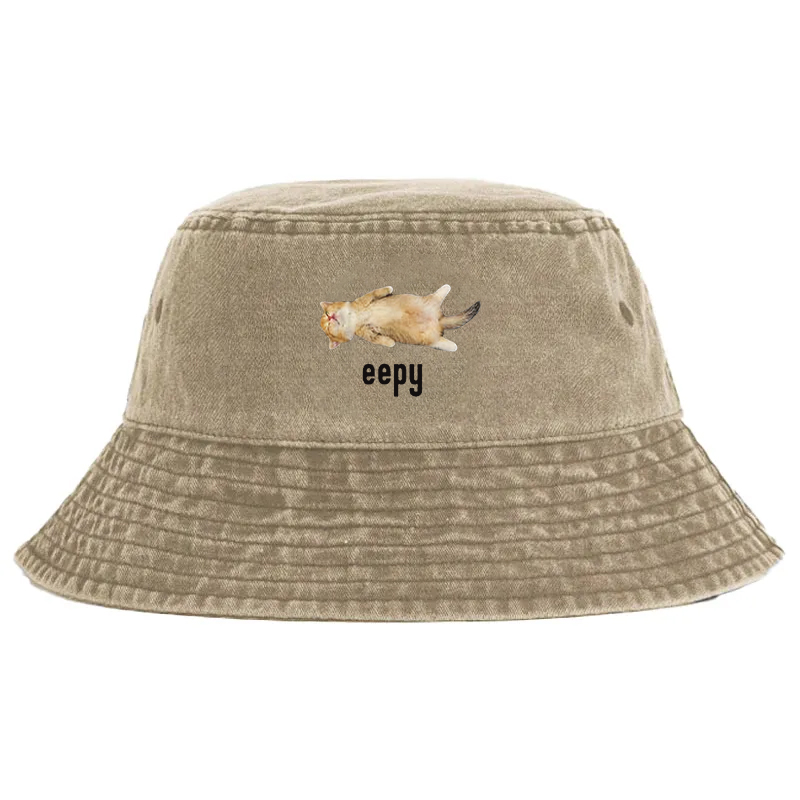 Tokyocanvas Silly Sleepy Cat Meme Washed Bucket Hat