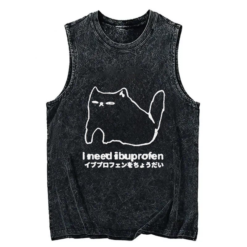 Tokyocanvas I Need Ibuprofen Cat Washed Tank