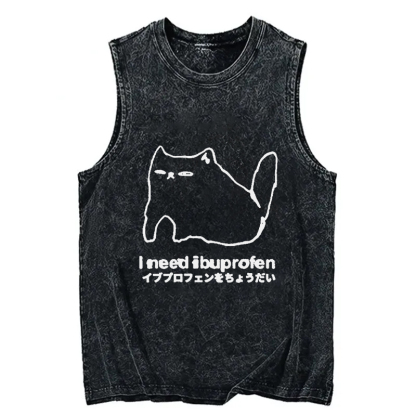 Tokyocanvas I Need Ibuprofen Cat Washed Tank