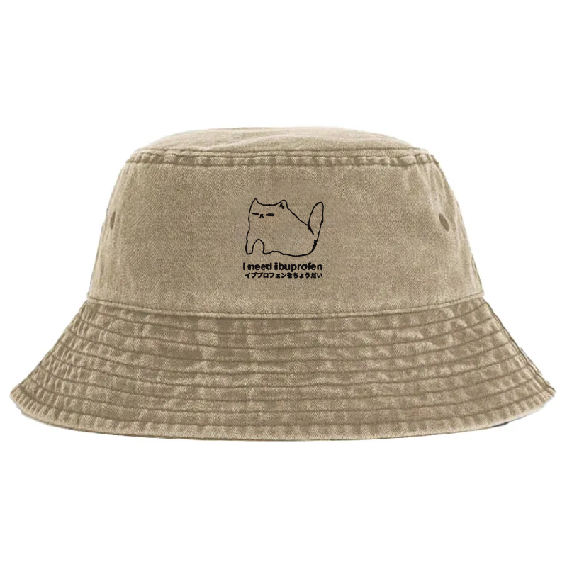 Tokyocanvas I Need Ibuprofen Cat Washed Bucket Hat