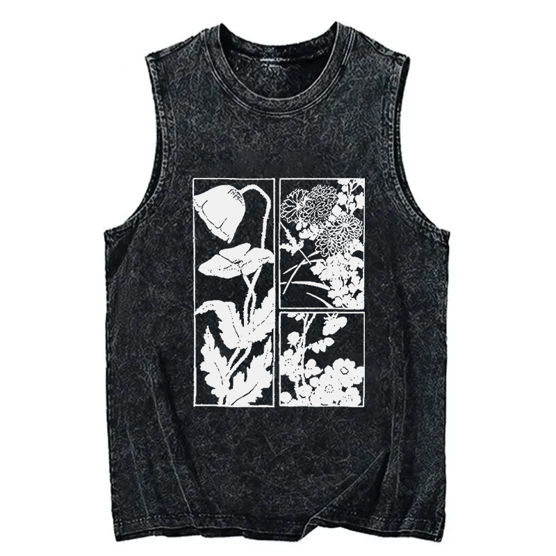 Tokyocanvas Woodcut Flowers Washed Tank