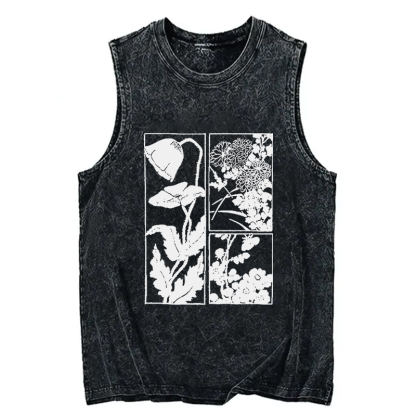 Tokyocanvas Woodcut Flowers Washed Tank
