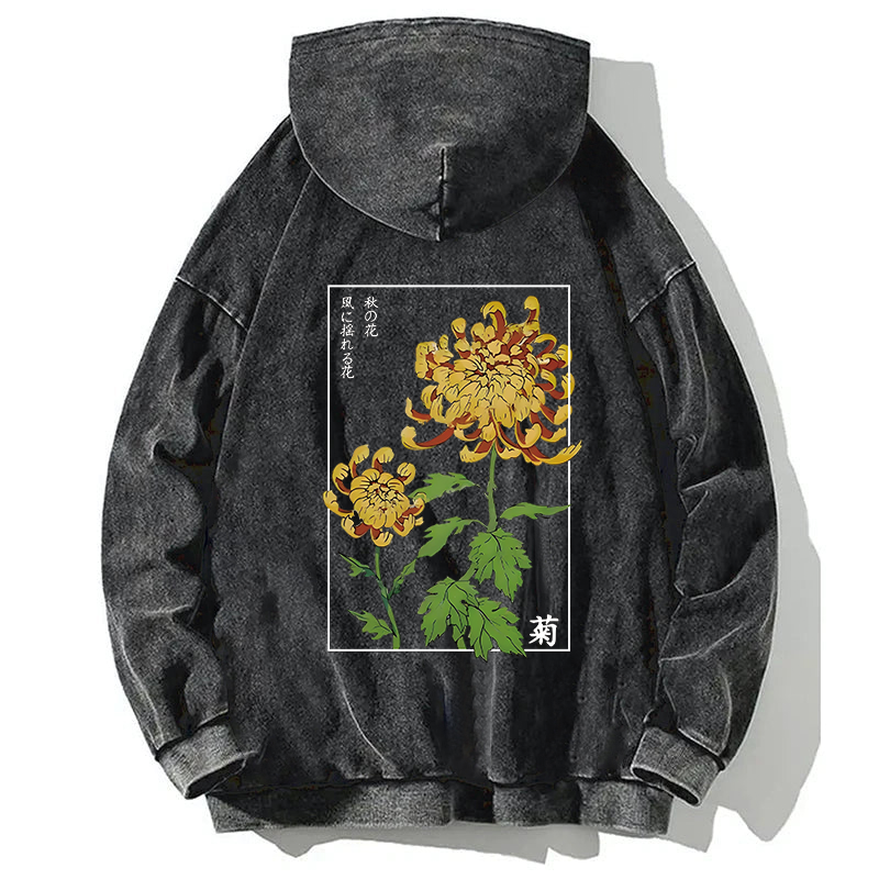 Tokyocanvas Retro Chrysanthemum Back Washed Hoodie