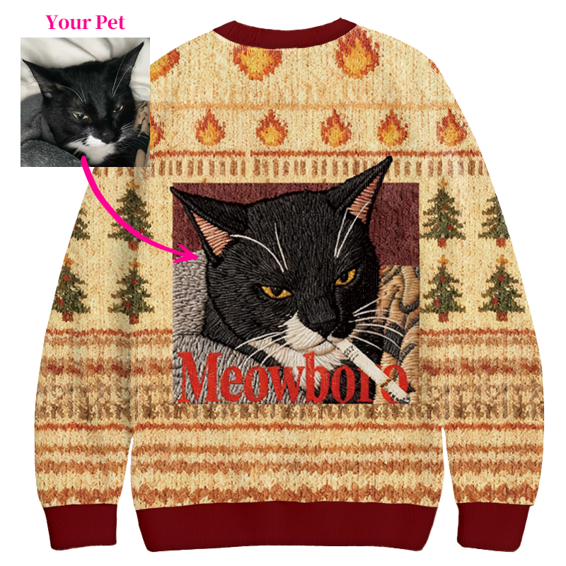 Tokyocanvas Yellow Custom Cigarette Christmas Ugly Sweatshirt