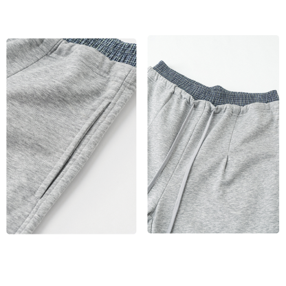 Tokyocanvas Patchwork Double-waistband Wide-leg Sweatpants