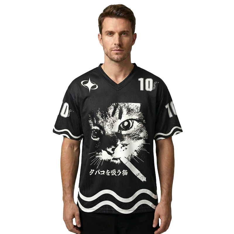 Tokyocanvas Retro Cat Smoking Mesh Jersey