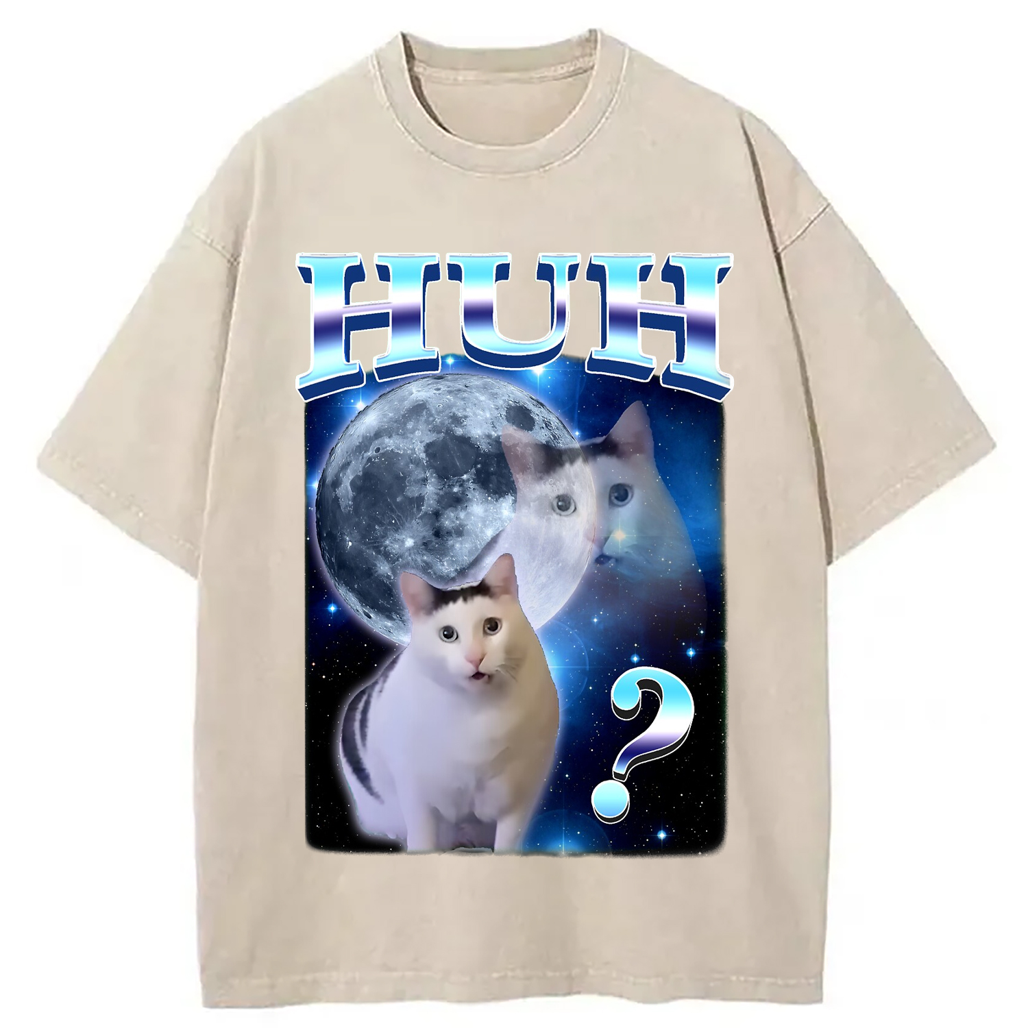 Tokyocanvas Huh Cat Funny Dank Meme Moon Washed T-Shirt