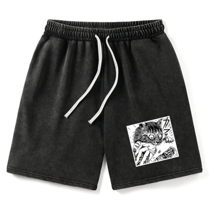 Tokyocanvas Creepy Cat Anime Horror Anteater Washed Shorts
